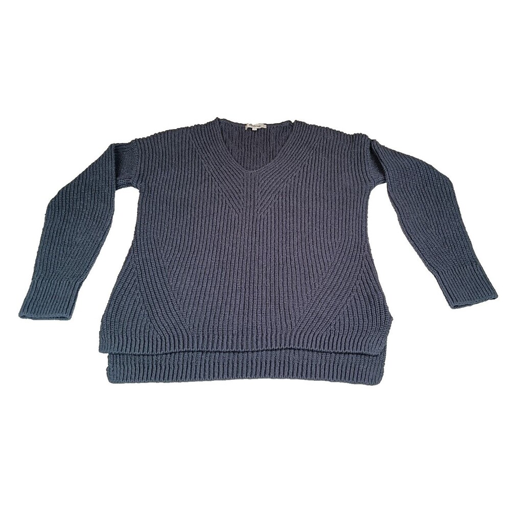Madewell Ridgeton Baltic Blue Ribbed Pullover V-Neck Sweater Size S Cotton Thick